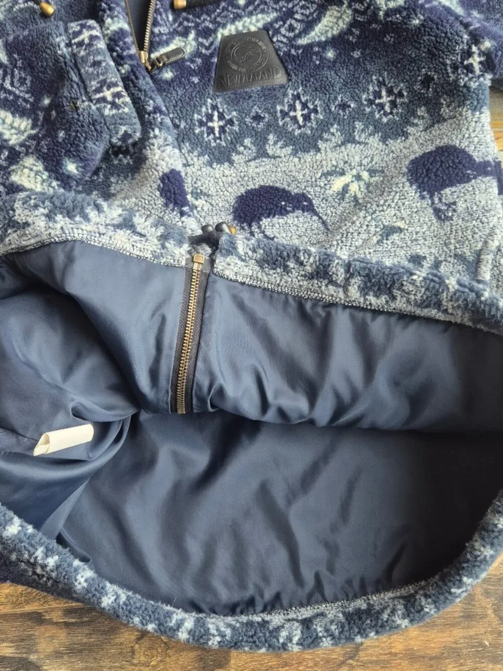 Vintage Mika New Zealand Kiwi Fern Nordic Fleece Jacket Zip-Up Pocket Blue Grey